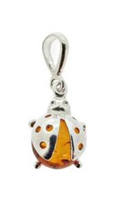 Silver and amber ladybird pendant