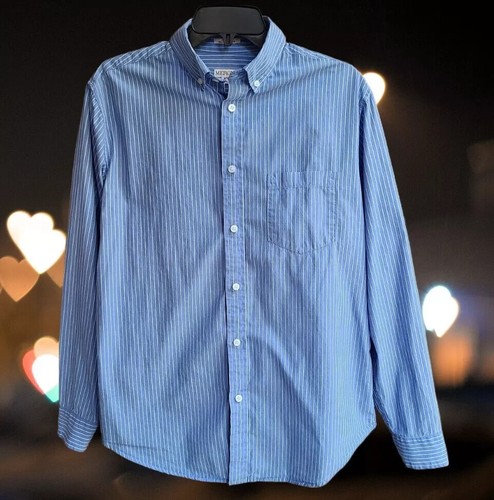 Merona Mens Casual Shirt Button Front Long Sleeves Blue Striped Size M