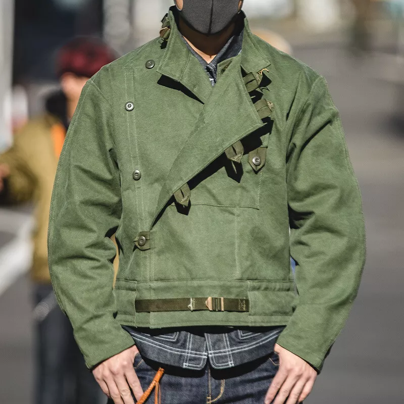 Men Vintage Swedish Motorcycle Jacket Cotton Tops Army Military Workwear Coat