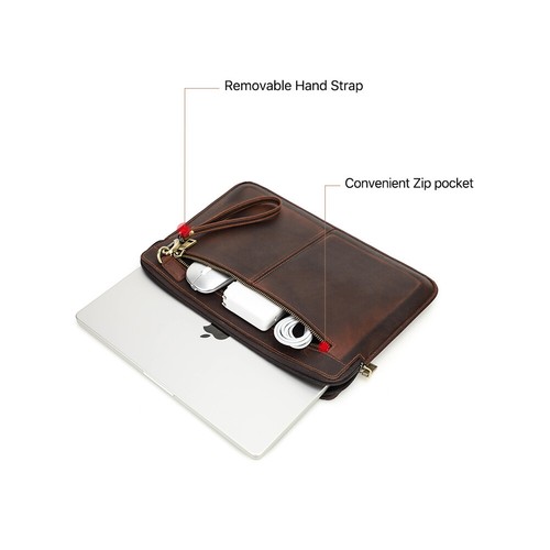 Crazy Horse Leather Laptop Bag Sleeve Cover For MacBook Pro 14.2" Notebook Gift - 第 4/10 張圖片