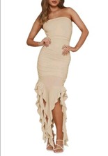 Pink Queen Womens Summer Sleeveless Bodycon Midi Dresses Mesh Ruffles Frill...