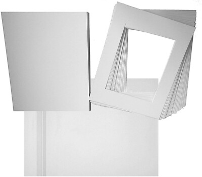 Studio 500 ~ 5x7'' White Mat Set 25pc 5x7 White Mats, Clear Bags, White Backs