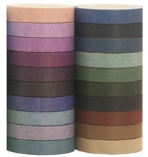 20 Rolls Washi Tape Set，7.5mm Wide Cool Tones Washi Tape，Solid Colour Washi Tape