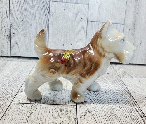LF1 Vtg Schnauzer Porcelain 3" Dog Figurine Japan Souvenir Of Owatonna, Minn
