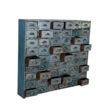Antique Indian Teak Apothecary Chest Powder Blue 54 Drawer Cabinet Gujarat 153cm