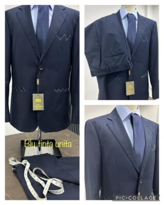 Men's Tailored Suit Made In Italy Blue Tasmania Wool Size 46 To 60