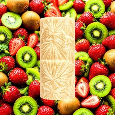 Strawberries & Kiwi Fruit Pillar Candle - 4 Sizes - Choose Your Colour