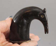 19thC Antique Folk Art Carved Horn HORSE Head Snuff Box, Match Holder & Striker