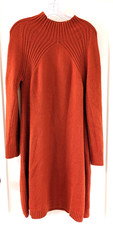 Talbot's SZ LG 14-16 Cotton Blend Rusty Orange Funnel Neck Knee Sweater Dress