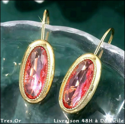 Ohrringe KRISTALL ROSA OVAL MIT METALL BESETZT GOLD ZISELIERT 48h Lieferung nach Hause