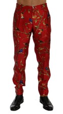 Dolce & Gabbana Red Silk Bird Print Dress Men's Pants Authentic