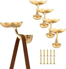 Gold Whale Tail Wall Hooks Set of 5 , Heavy Duty, Wall Mounted, Decorative Wall