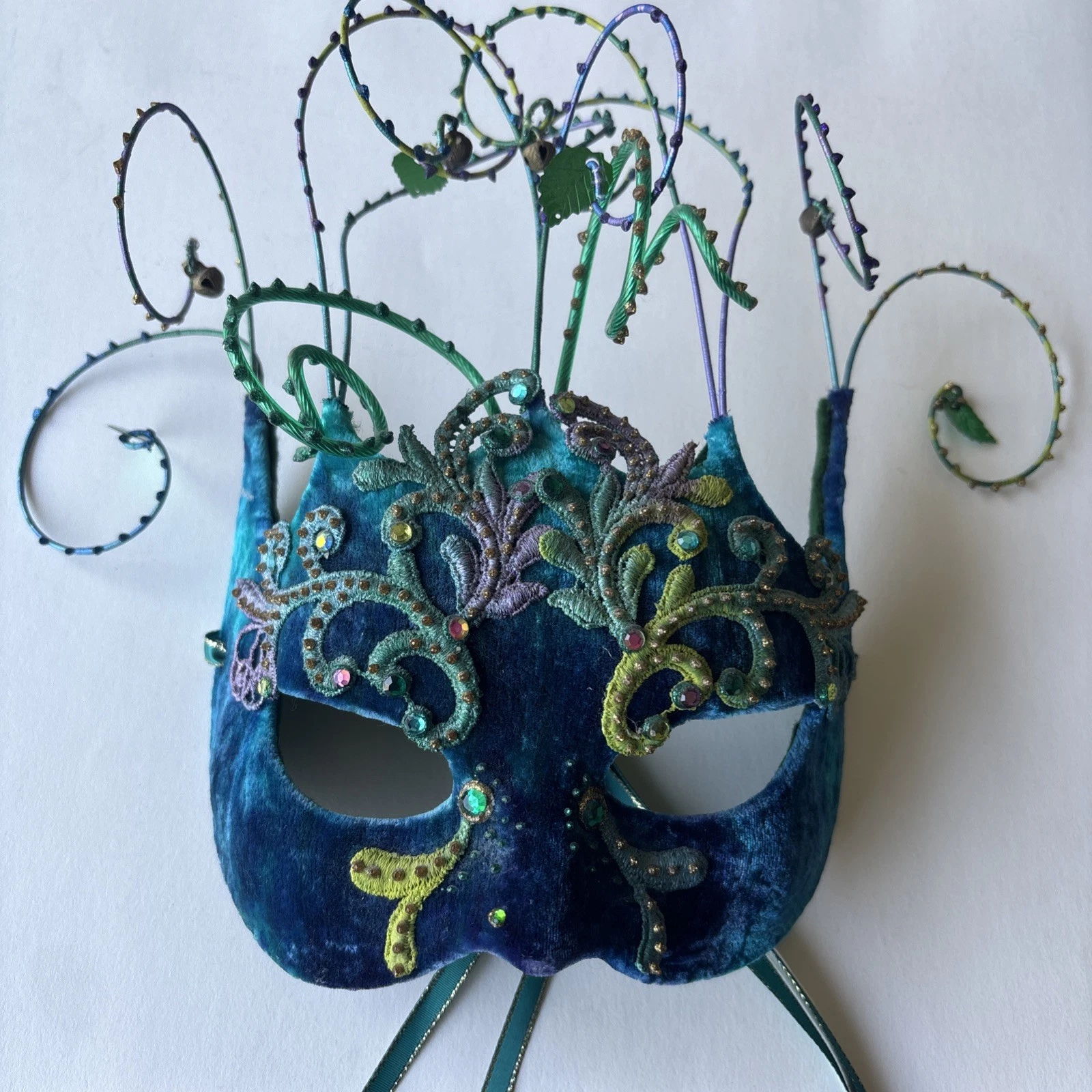 RARE Stunning Cirque Du Soleil Dralion Blue Aqua Velvet Mask Judith Rauchfuss