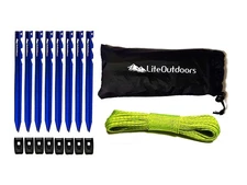 Ultralight Tent Stake Kit - 8 Aluminum Tent Pegs, 60' Reflective Guy Line, 8 ...