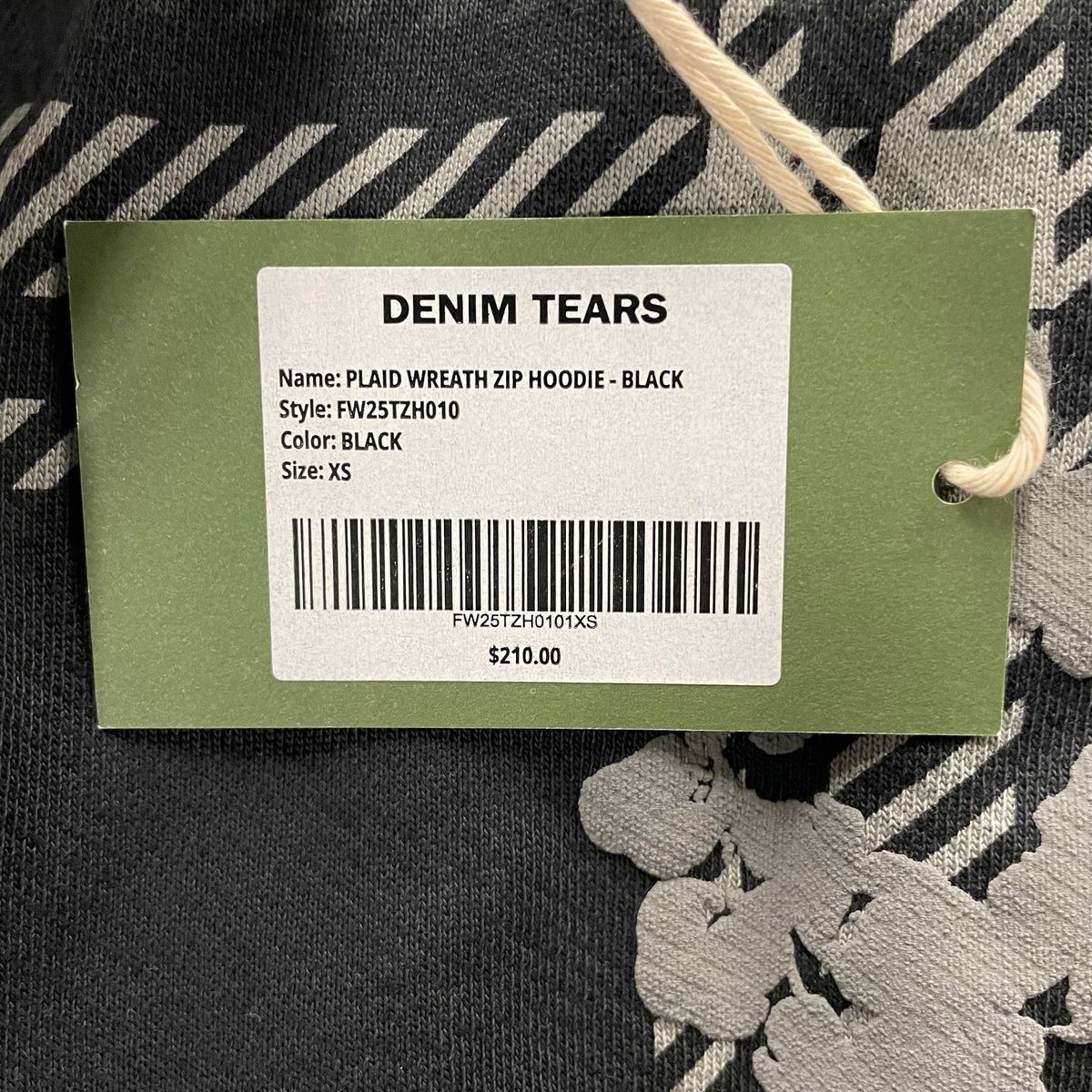 DENIM TEARS Plaid Cotton Wreath Zip Hoodie Black Men's Size XS