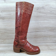 VTG 70s Frye Campus Tall Boots Women 5.5 B Mahogany Red Square Toe Black Label