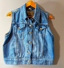 Vtg Levi Straus Black Label/Tab Blue Denim Biker/Trucker Cotton Vest Size L