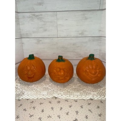 Vintage Halloween Foam Pumpkin Trio Expressive Face Jack OLantern Decor Set of 3