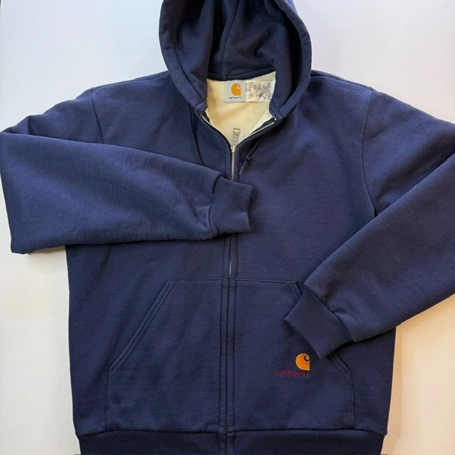 Vintage 1996 Carhartt 860 Hoodie Large Navy USA Waffle Thermal Lined Zip