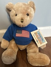 RARE NWT Animal Alley Teddy Bear Plush Americana Flag Blue Sweater Toys R Us 14"