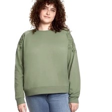 NWT Gloria Vanderbilt Sage Brush Fleece Lace Crochet Sweatshirt Women  s Size S 
