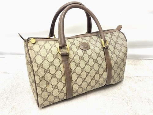 Gucci Vintage GG Sherry Mini Boston Hand Bag Brown PVC Leather Used Womens