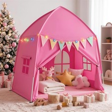 Extra Large Kids Play Tent Pink 59" Indoor Playhouse with Star Lights Flags