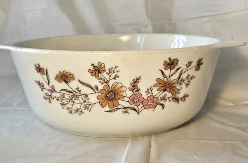 Rare Vintage English Pyrex Country Autumn Made in England Casserole Dish 1970"s