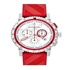 Brand New Burberry City BU9809 Chronograph Silver Dial Rubber Band Men's 43 mm