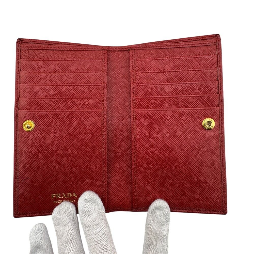 PRADA 1MC122 Saffiano Leather Bifold Card Case Wallet Red 13.5x7.5cm Rank AB Aut thumbnail 6