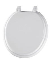 Round Enameled Wood Toilet Seat in White W/ Top-Tite Hinge