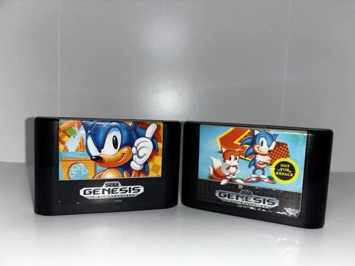 Sonic the Hedgehog 1 & 2 -Sega Genesis 1991 & 1992-Vintage 2 Video Games Set Lot