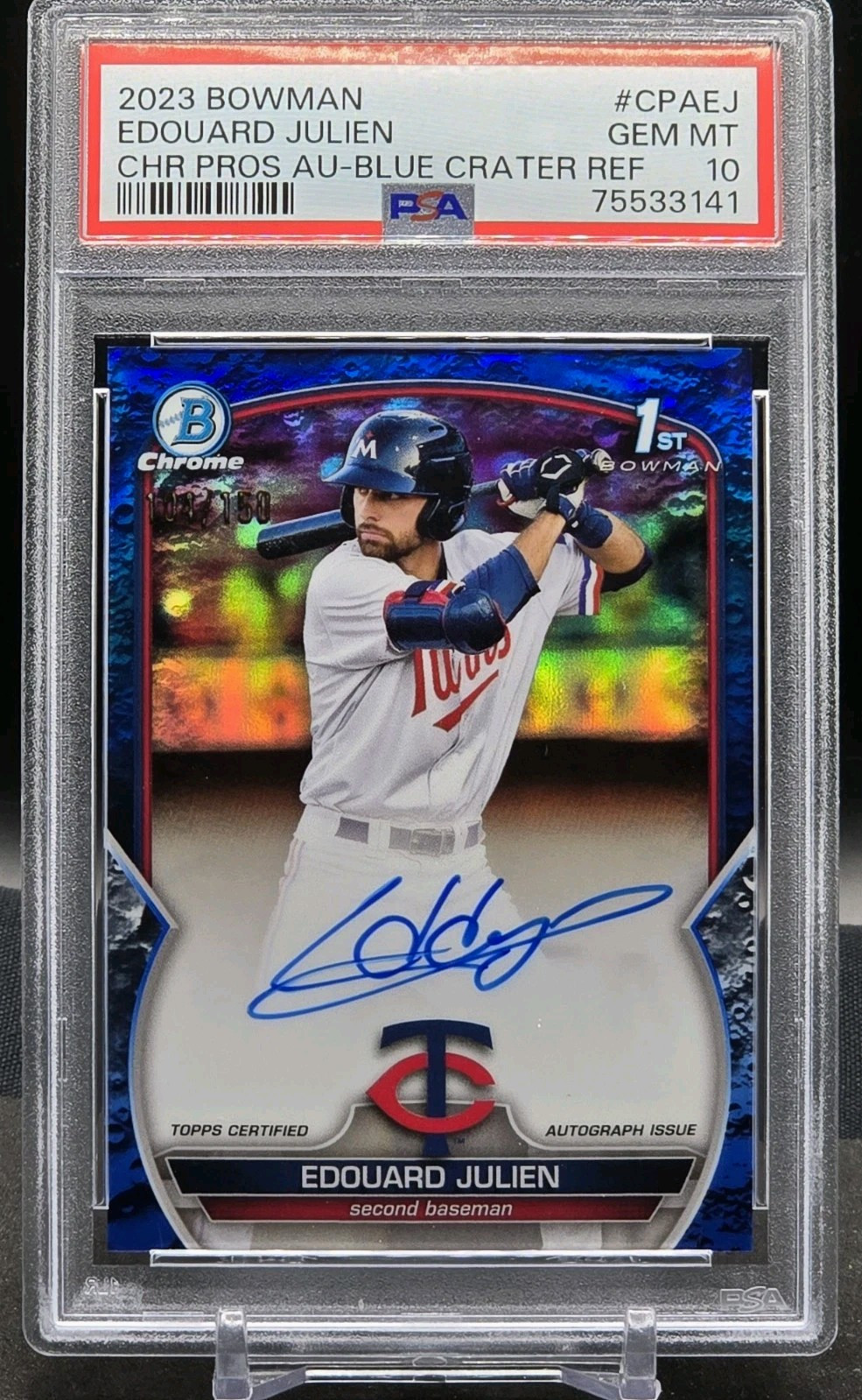 EDOUARD JULIEN 2023 Bowman Chrome BLUE CRATER 1st Auto SN# 104/150 PSA 10