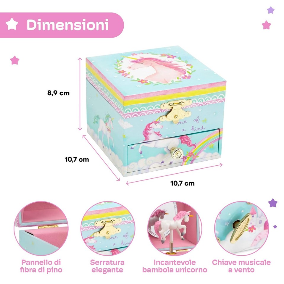Portagioie Musicale Unicorno per Bambine, Portagioie Bambina con Unicorno Girevole, Unicorno Bambina Regalocon, Regalo Bambina 4 5 6 7 8 9 10 Anni