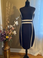 Calvin Klein Sheath Sleeveless Colorblock Scuba Black White Midi Size 10 New