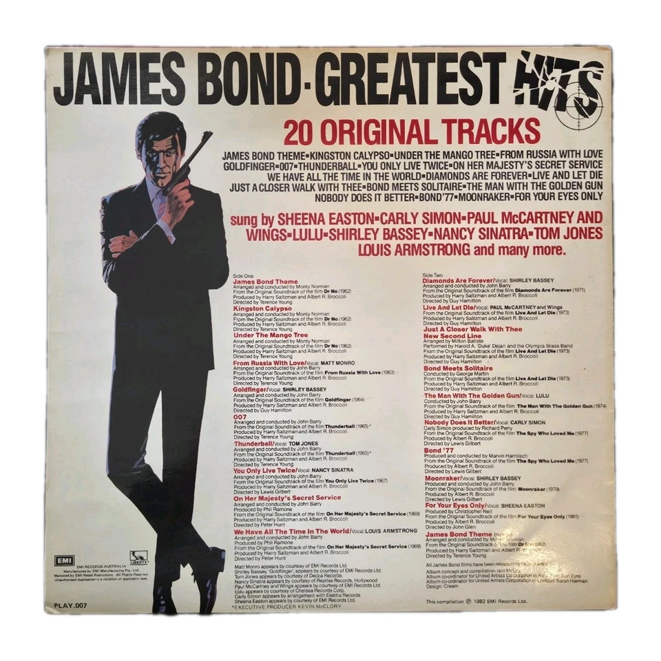 "JAMES BOND-GREATEST HITS" 1982 OZ 20Tk LP [John Barry PAUL McCARTNEY Tom Jones] - Image 2 of 4