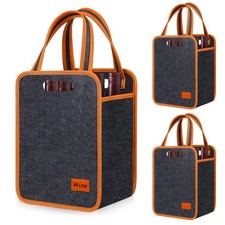 3 PCS Wine Tote Bag 6 Bottle Insulated Thermal Carrier Brown 9.5x7x13 Inch