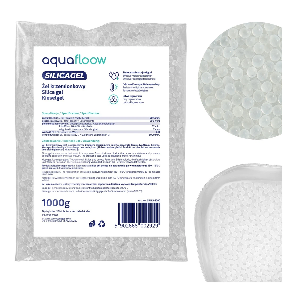 Silica Gel regenerierbar Weiß, Trockenmittel ohne Indikator 500g-1kg-2kg