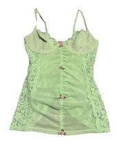 Y2K Betsey Johnson Intimates Green Lace Mesh Corset Top Sz Small Floral Detail