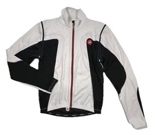 CASTELLI Mens XL Rosso Corsa Cycling Jacket White Black Red Windproof Reflective