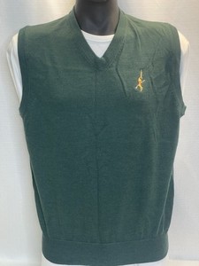 Peter Millar Men's Golf Sweater V-neck Vest Green Merino Wool Medium SEE LOGO