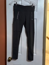 Girls 16/18 Justice Gray Performance Leggings Zip Pockets Wide Waistband EUC