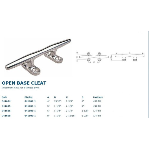 Sea-Dog 041608-1 Stainless Steel 8" Open Base Cleat - Foto 2 di 2