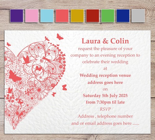 75 Personalised Wedding Invitations / Evening Invites inc Envelopes - Handmade - Picture 5 of 10