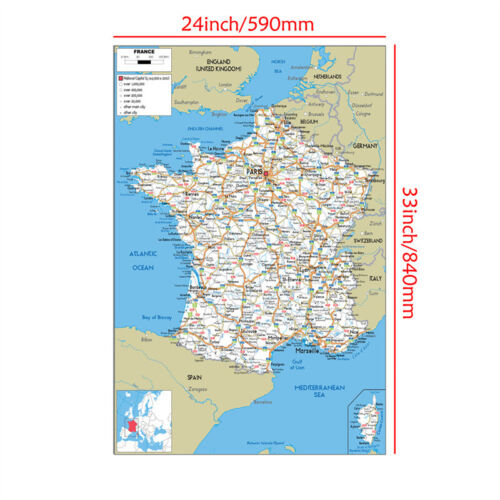 A1 A2 A3 Physical Wall Map of France Road Distribution Wall Map Home Decor - Picture 13 of 15