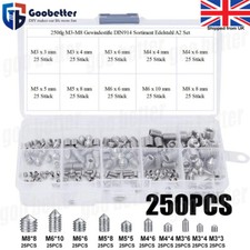 250Pcs M3 M4 M5 M6 M8  Cone Point Grub Screws A2-70 Hex Socket Screw  Box Set
