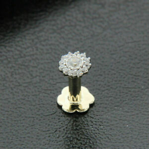 14K Yellow Gold Plated Fn Simulated Diamond Studded Nose Stud Pin Body Piercing Jeweley 