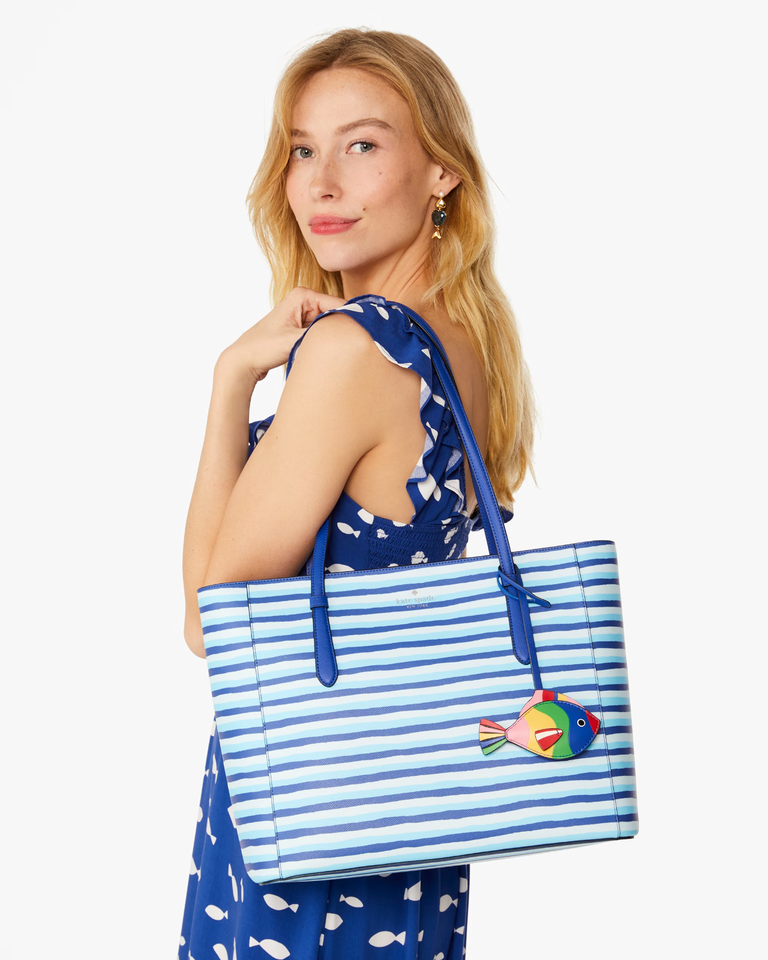 Kate Spade Schuyler Blue Striped Tote Handbag KG761 Purse Bag Charm NWT