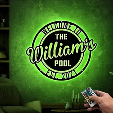 Personalized Pool Metal Sign With LED Light, Custom Pool Metal Wall Art For Pool