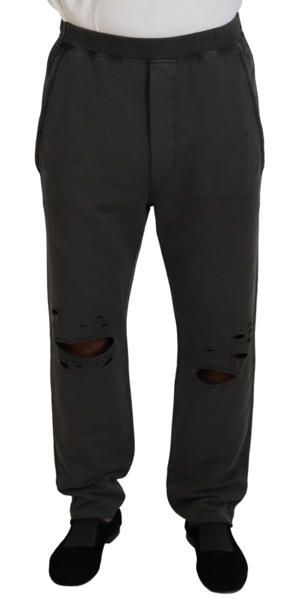 DSQUARED2 Pants Dark Gray Cotton Men Casual Tattered Trousers IT48